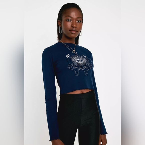 Urban Outfitters Celestial Lettuce Edge Cropper Long Sleeve T-shirt - Picture 1 of 8